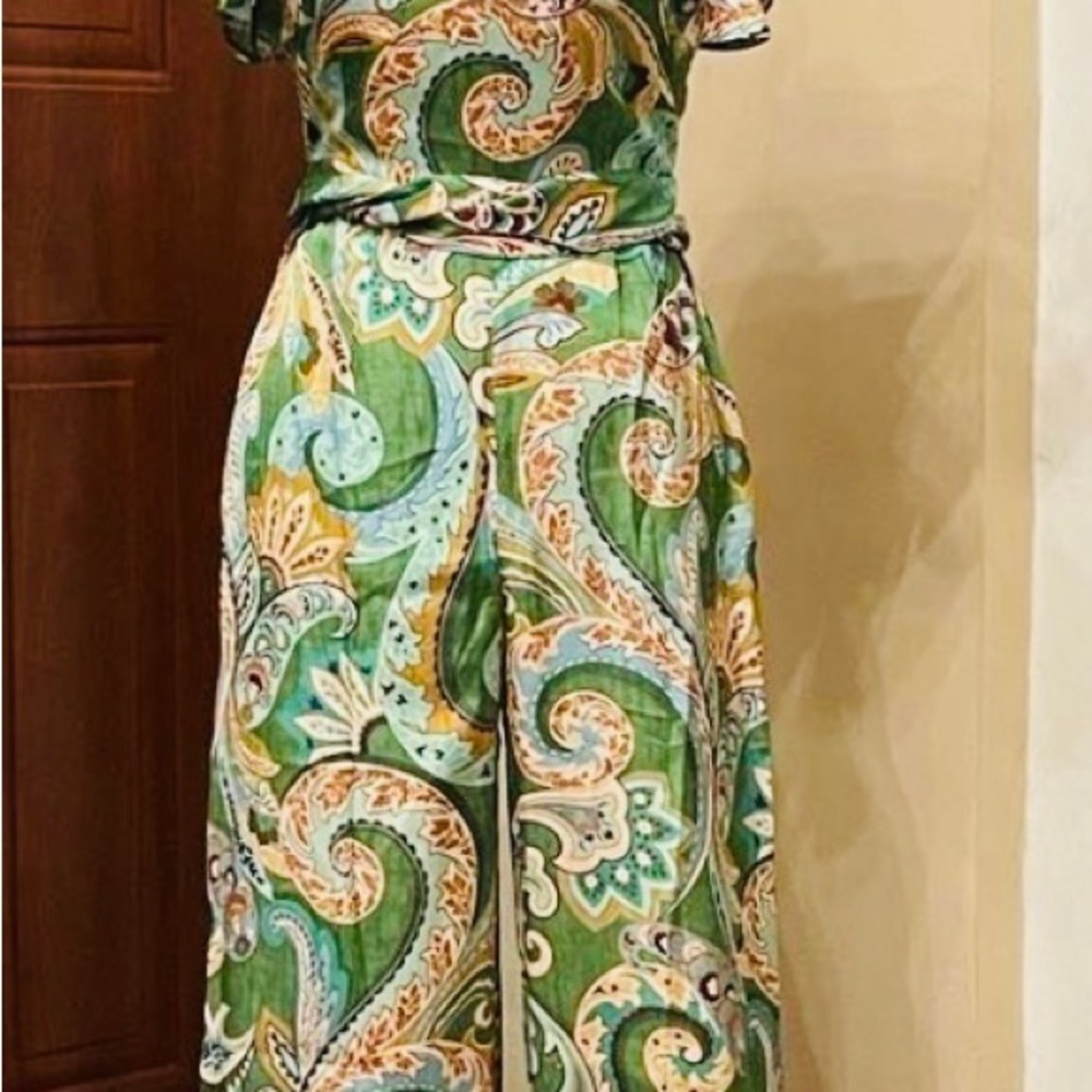 ZARA Green Paisley BOHO Belted Wide-Leg Jumpsuit Size Small NWT 🍃 - Picture 9 of 10